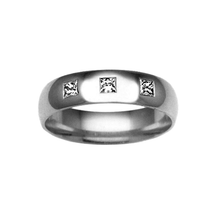 Hallmark 9ct White Gold 3mm Diamond 0.04ct Rubover Set Wedding Ring