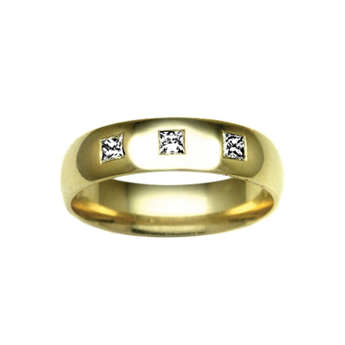 Hallmark 9ct Yellow Gold 3mm Diamond 0.12ct Rubover Set Wedding Ring