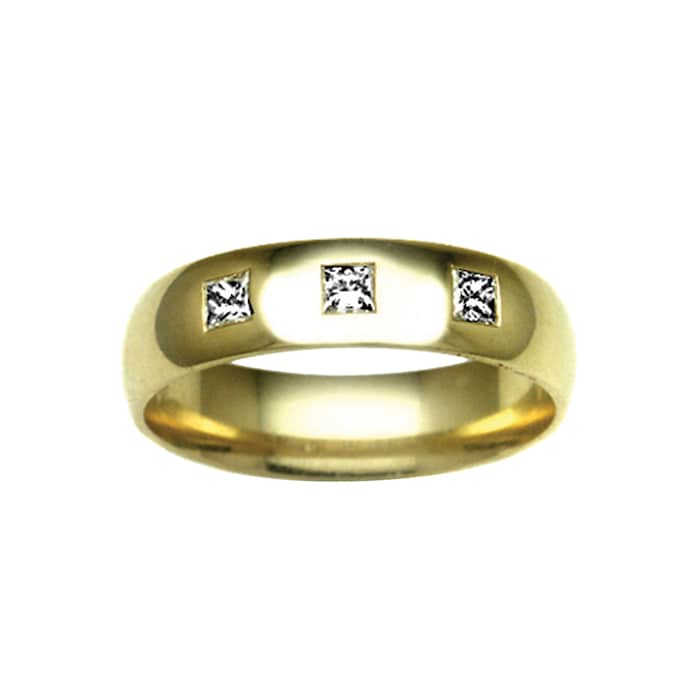 Hallmark 18ct Yellow Gold 5mm Diamond 0.15ct Rubover Set Wedding Ring