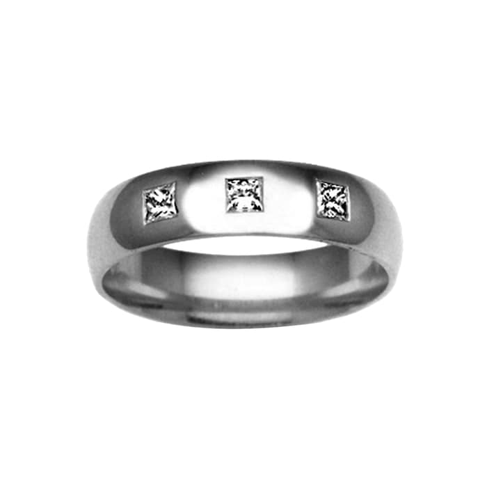 Hallmark 9ct White Gold 3mm Diamond 0.12ct Rubover Set Wedding Ring
