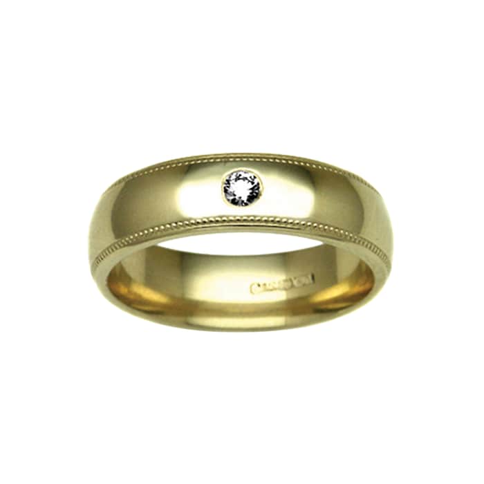 Hallmark 18ct Yellow Gold 3mm Diamond 0.02ct Rubover Set Wedding Ring