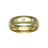 Hallmark 9ct Yellow Gold 7mm Diamond 0.24ct Rubover Set Wedding Ring