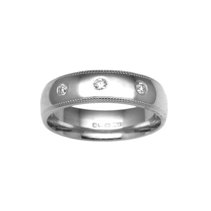 Hallmark 18ct White Gold 7mm Diamond 0.24ct Rubover Set Wedding Ring