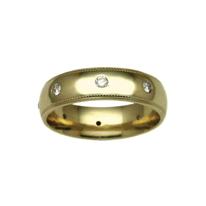 Hallmark 18ct Yellow Gold 6mm Diamond 0.40ct Rubover Set Wedding Ring