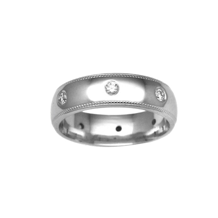 Hallmark 18ct White Gold 3mm Diamond 0.16ct Rubover Set Wedding Ring