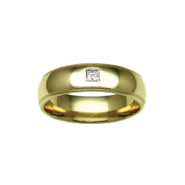 Hallmark 9ct Yellow Gold 4mm Diamond 0.05ct Rubover Set Wedding Ring
