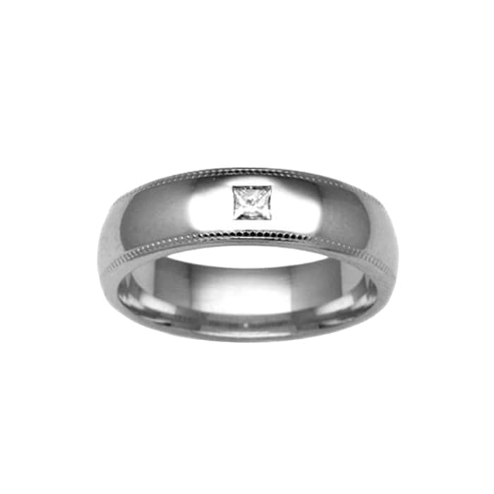 Hallmark 9ct White Gold 4mm Diamond 0.04ct Rubover Set Wedding Ring