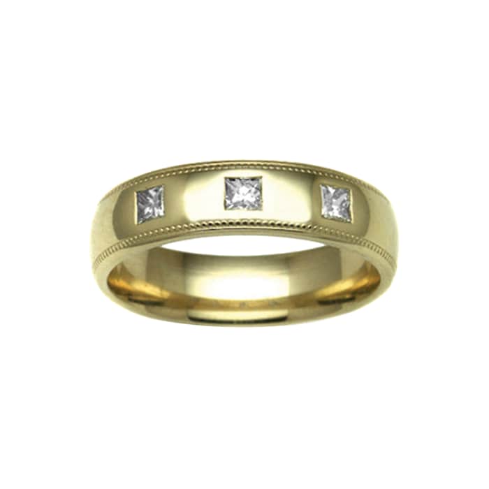 Hallmark 18ct Yellow Gold 6mm Diamond 0.24ct Rubover Set Wedding Ring