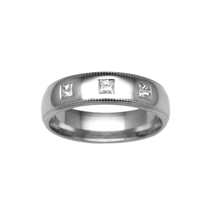 Hallmark 9ct White Gold 4mm Diamond 0.12ct Rubover Set Wedding Ring