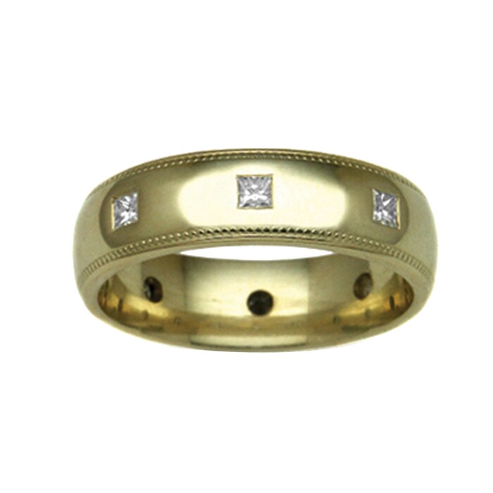 Hallmark 9ct Yellow Gold 4mm Diamond 0.32ct Rubover Set Wedding Ring