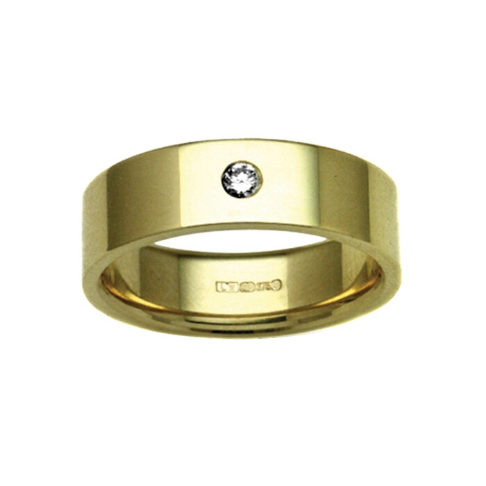 Hallmark 9ct Yellow Gold 3mm Diamond 0.03ct Rubover Set Wedding Ring
