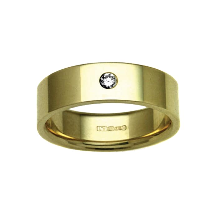 Hallmark 9ct Yellow Gold 5mm Diamond 0.08ct Rubover Set Wedding Ring