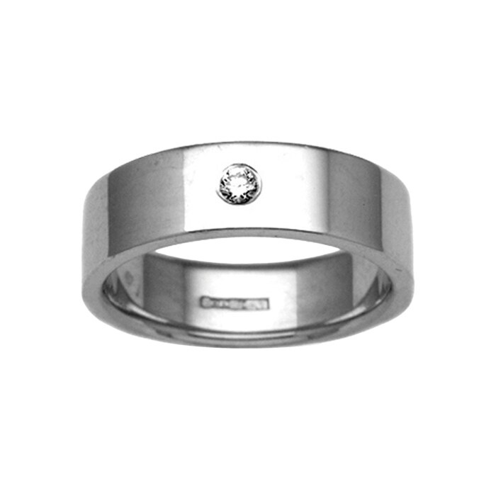 Hallmark 9ct White Gold 3mm Diamond 3pts Rubover Set Wedding Ring
