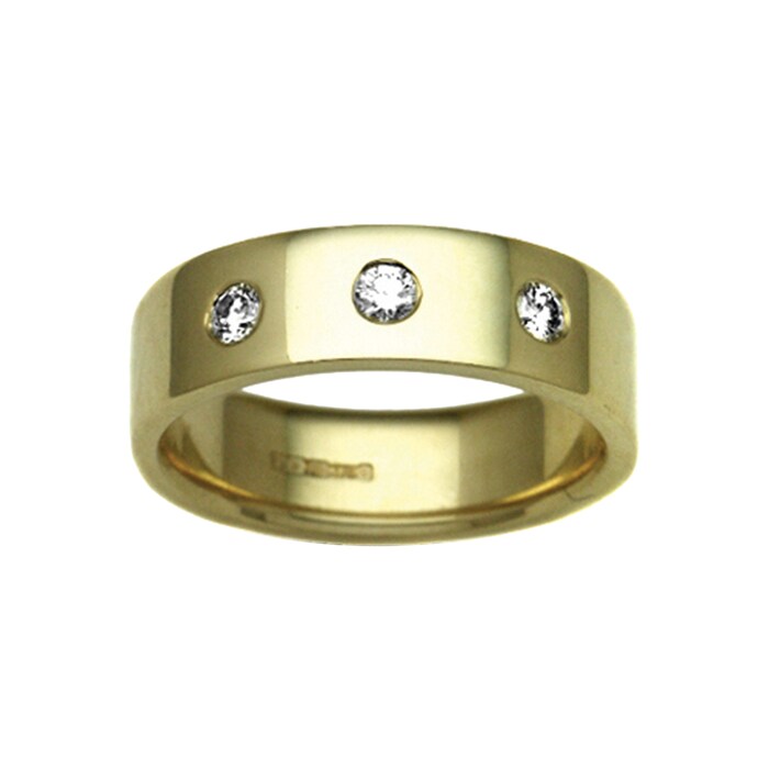 Hallmark 18ct Yellow Gold 3mm Diamond 0.06ct Rubover Set Wedding Ring