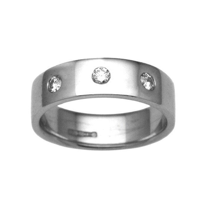 Hallmark 9ct White Gold 4mm Diamond 0.09ct Rubover Set Wedding Ring