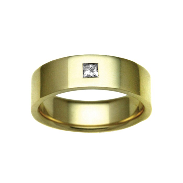Hallmark 9ct Yellow Gold 3mm Diamond 0.04ct Rubover Set Wedding Ring