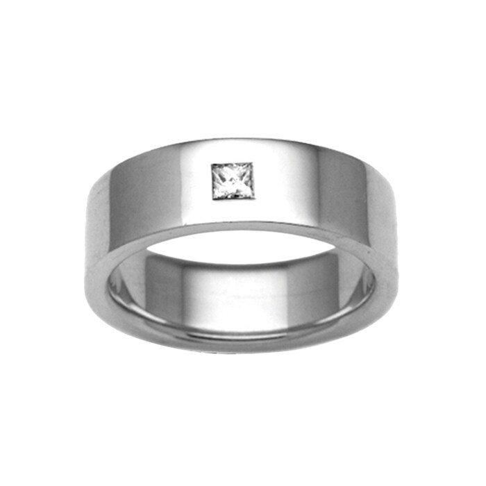 Hallmark 9ct White Gold 7mm Diamond 0.12ct Rubover Set Wedding Ring