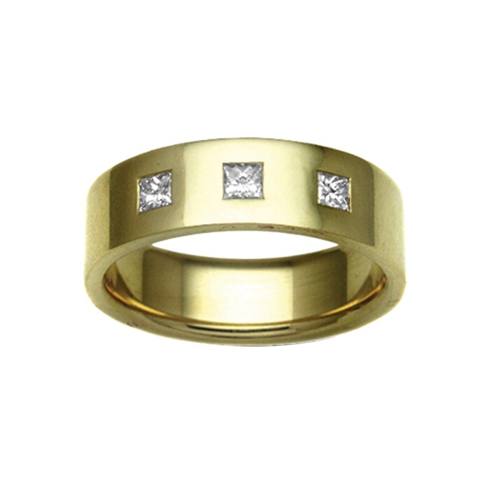 Hallmark 9ct Yellow Gold 7mm Diamond 0.36ct Rubover Set Wedding Ring