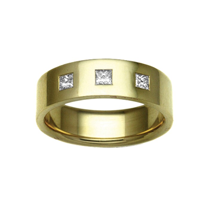 Hallmark 18ct Yellow Gold 4mm Diamond 0.15ct Rubover Set Wedding Ring