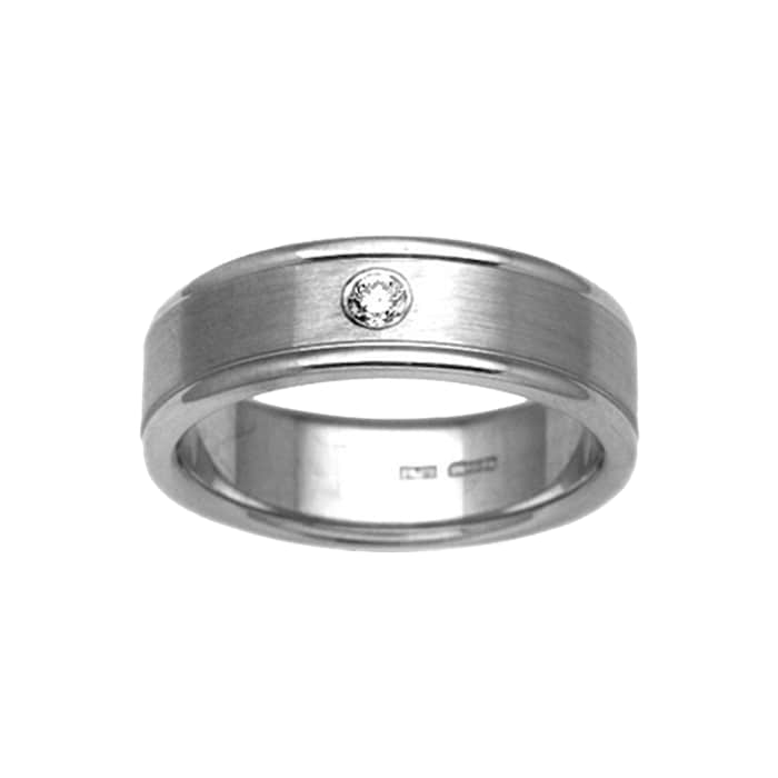 Hallmark 9ct White Gold 6mm Diamond 0.07ct Rubover Set Wedding Ring