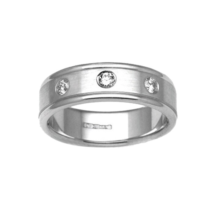 Hallmark 9ct White Gold 4mm Diamond 0.06ct Rubover Set Wedding Ring