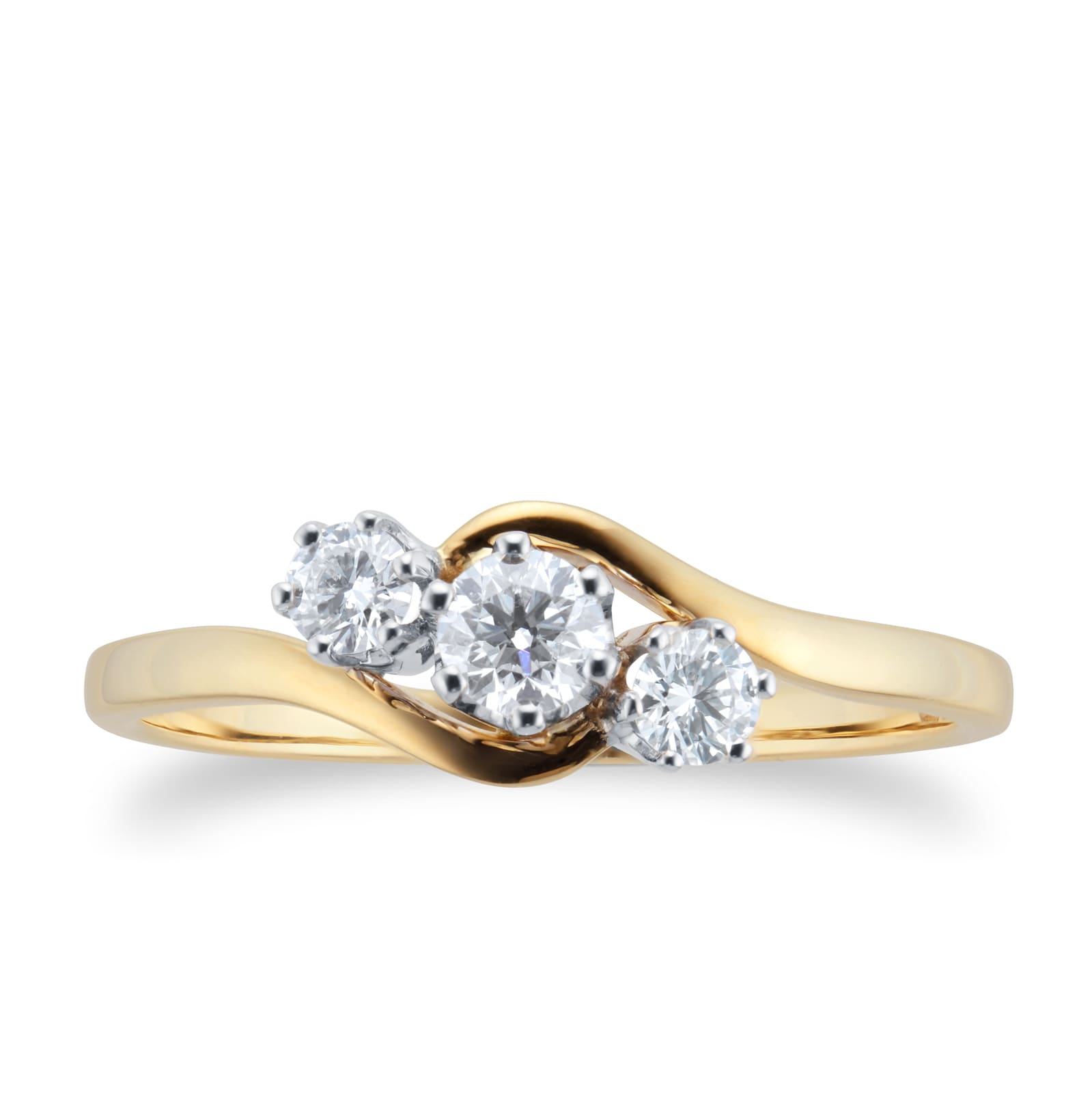 18ct Yellow Gold 0.50cttw Brilliant Cut 3 Stone Diamond Ring - Ring Size D.5
