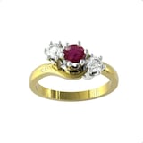 By Request 18ct Yellow Gold Ruby And Diamond 3 Stone Ring - Ring Size Q.5