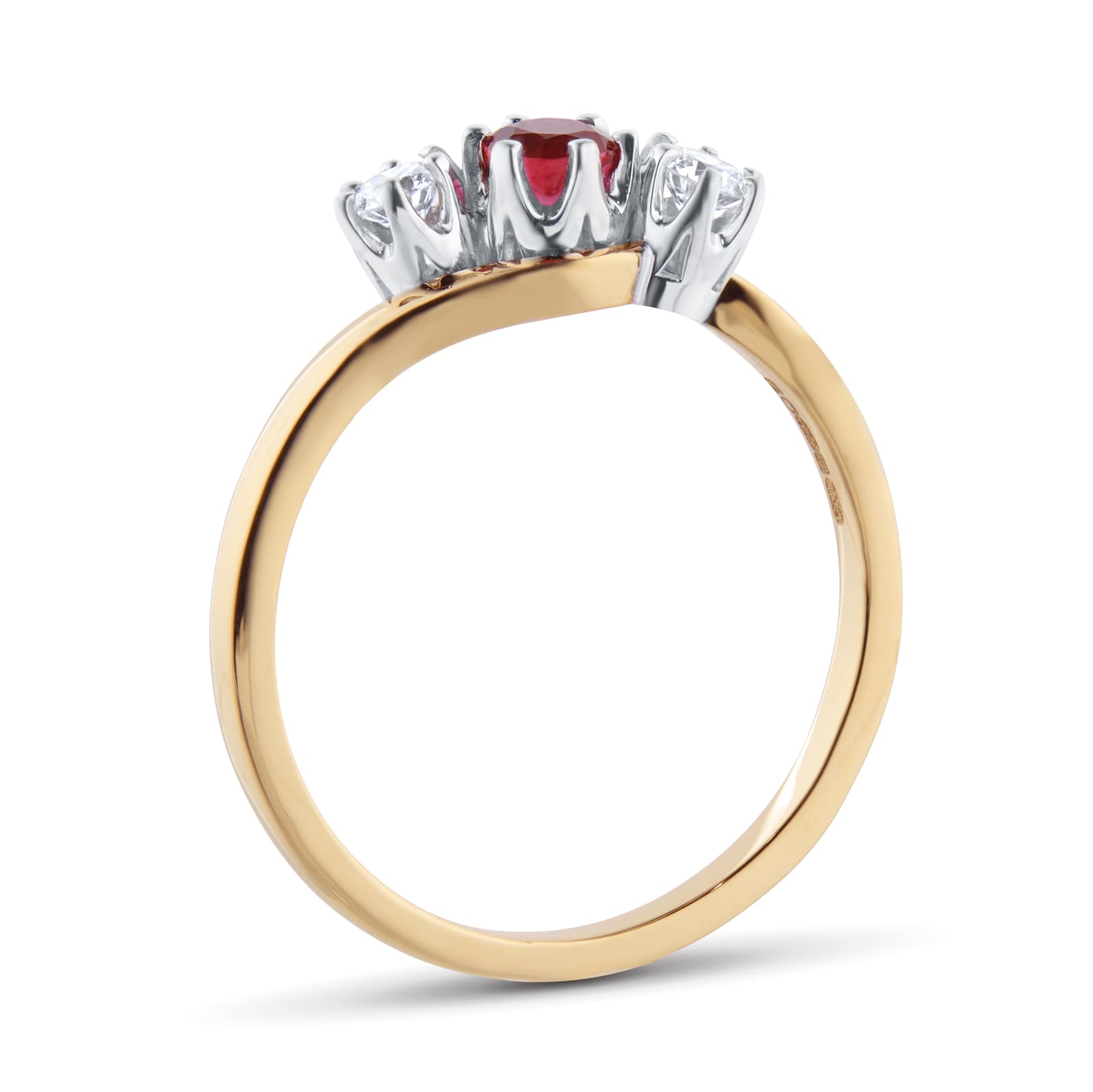By Request 18ct Yellow Gold Ruby And Diamond 3 Stone Ring - Ring Size K.5 By Request 18ct Yellow Gold Ruby And Diamond 3 Stone Ring - Ring Size K.5