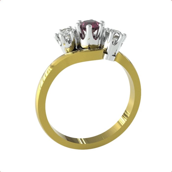 By Request 18ct Yellow Gold Ruby And Diamond 3 Stone Ring - Ring Size B