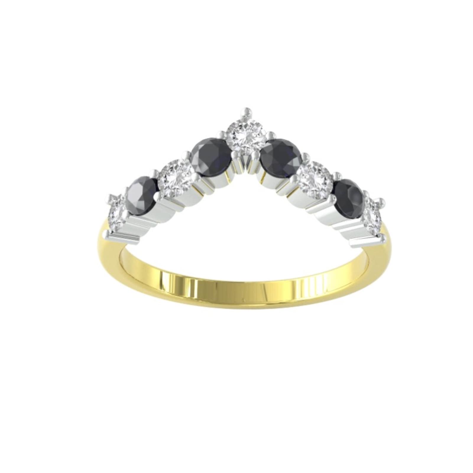 9ct Yellow Gold 0.25cttw Sapphire and Diamond Wishbone Ring - Rin