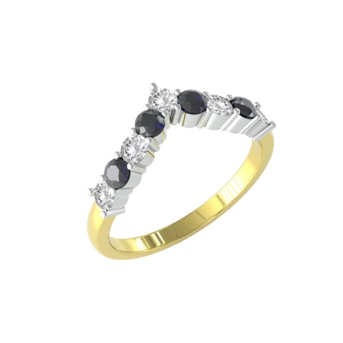 By Request 9ct Yellow Gold 0.25cttw Sapphire and Diamond Wishbone Ring - Ring Size D.5