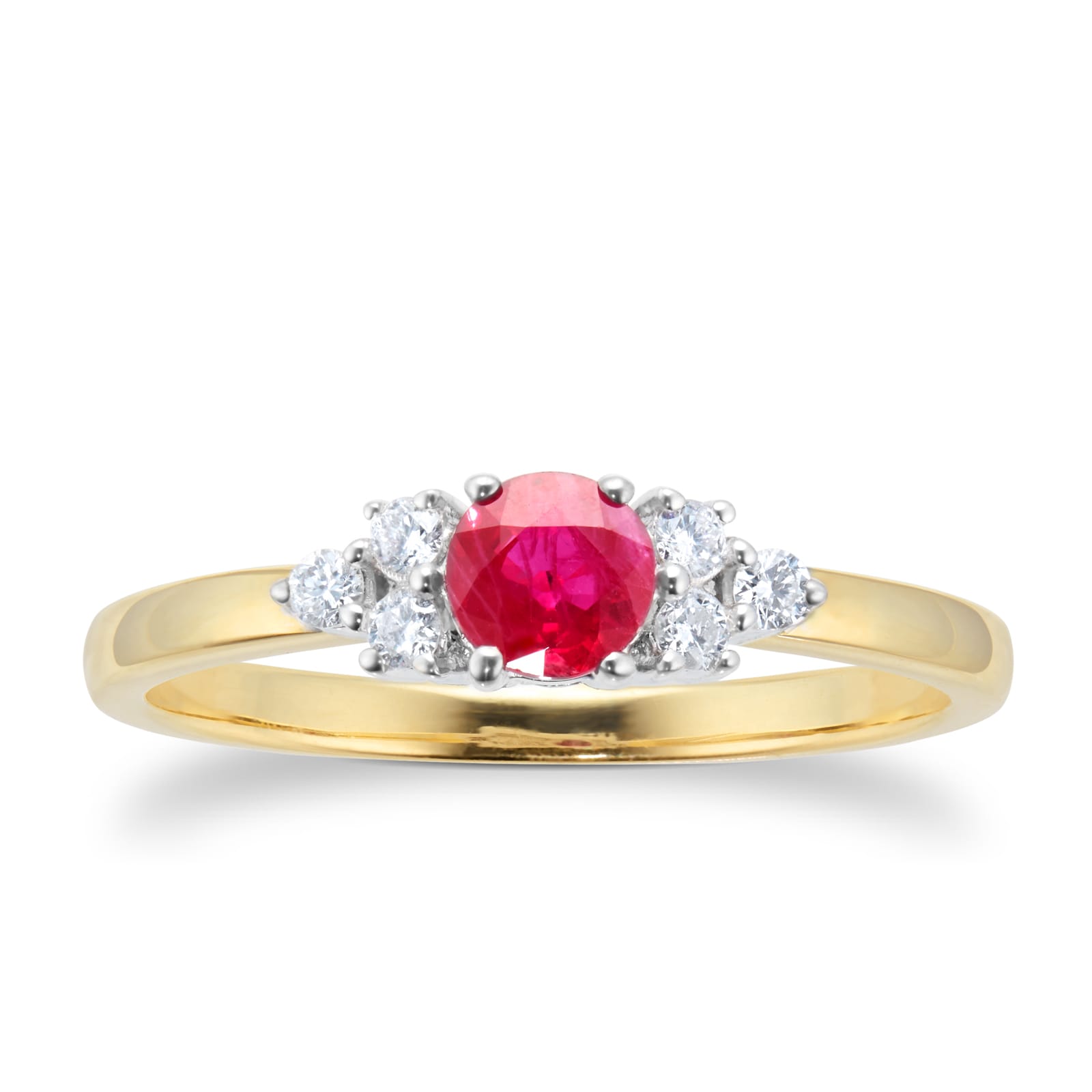 18ct Yellow Gold Ruby and Brilliant Cut Diamond Ring - Ring Size Y.5