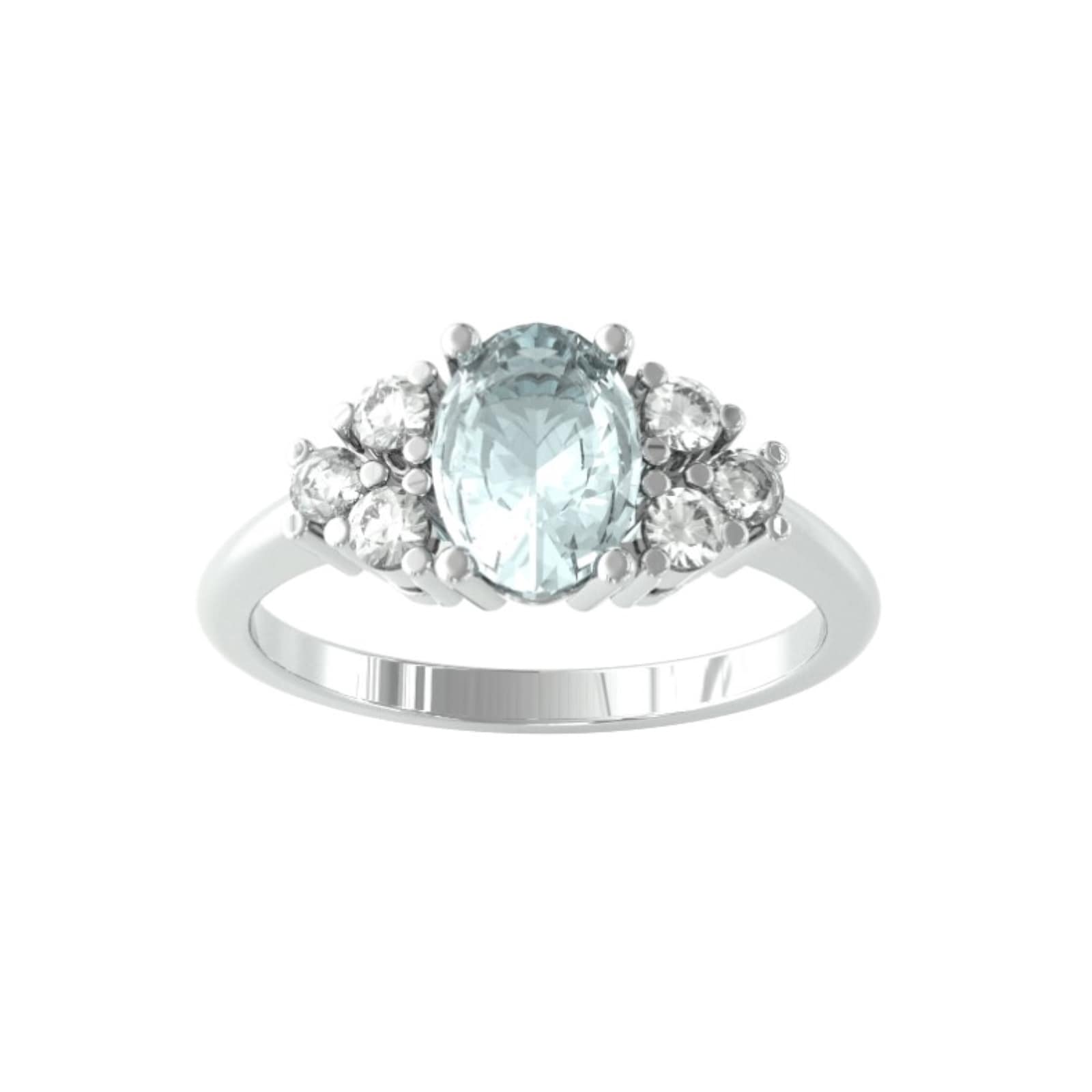 9ct White Gold Aquamarine and Brilliant Cut Diamond Ring - Ring Size F