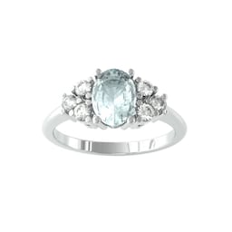 37893030 - 9ct White Gold Aquamarine and Brilliant Cut Diamond Ring