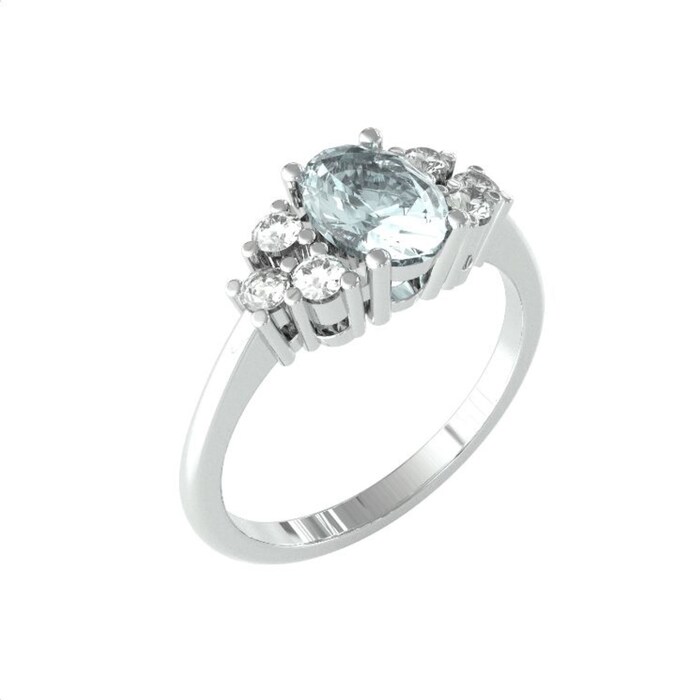 By Request 9ct White Gold Aquamarine and Brilliant Cut Diamond Ring - Ring Size Y.5