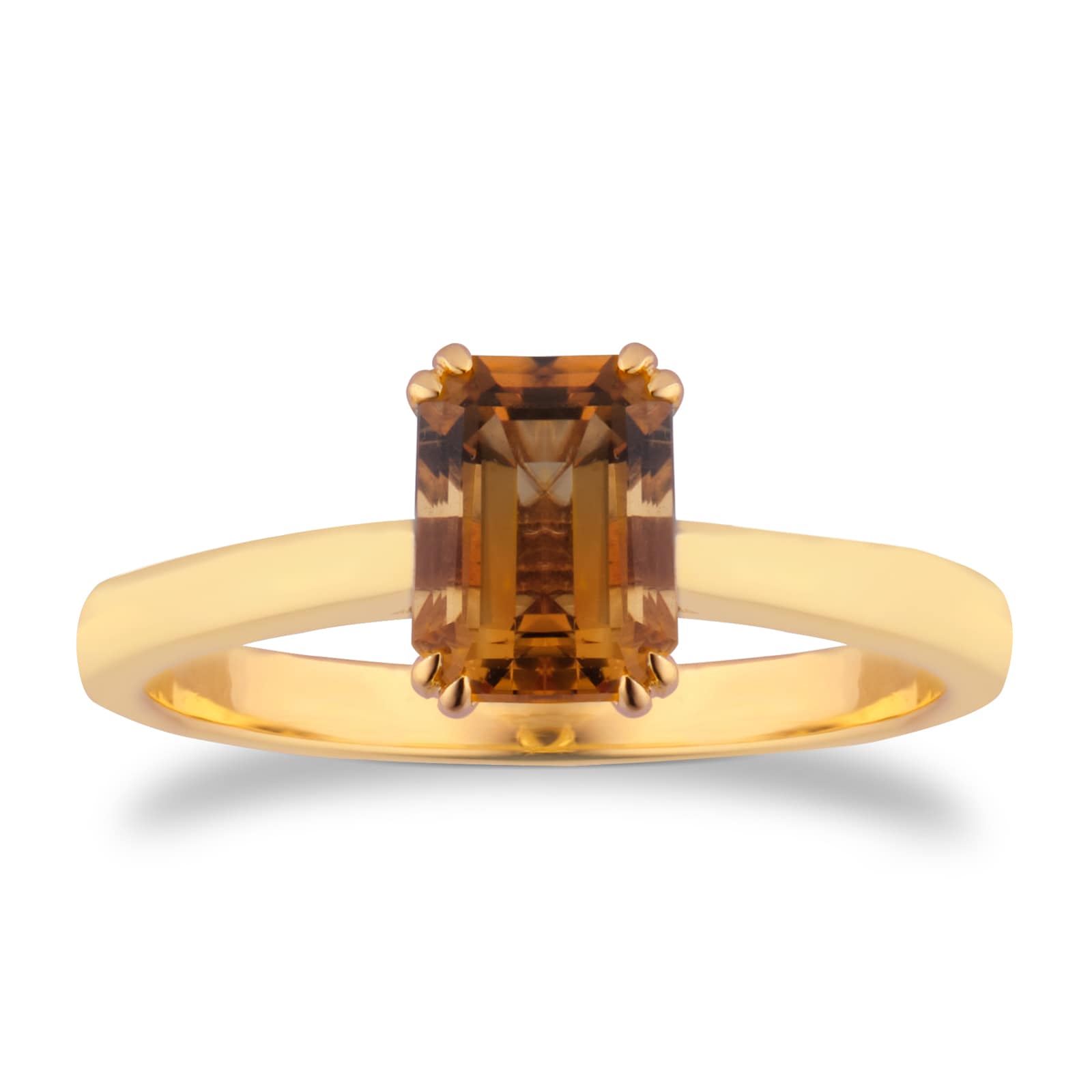 9ct Yellow Gold Emerald Cut Citrine Ring - Ring Size H.5