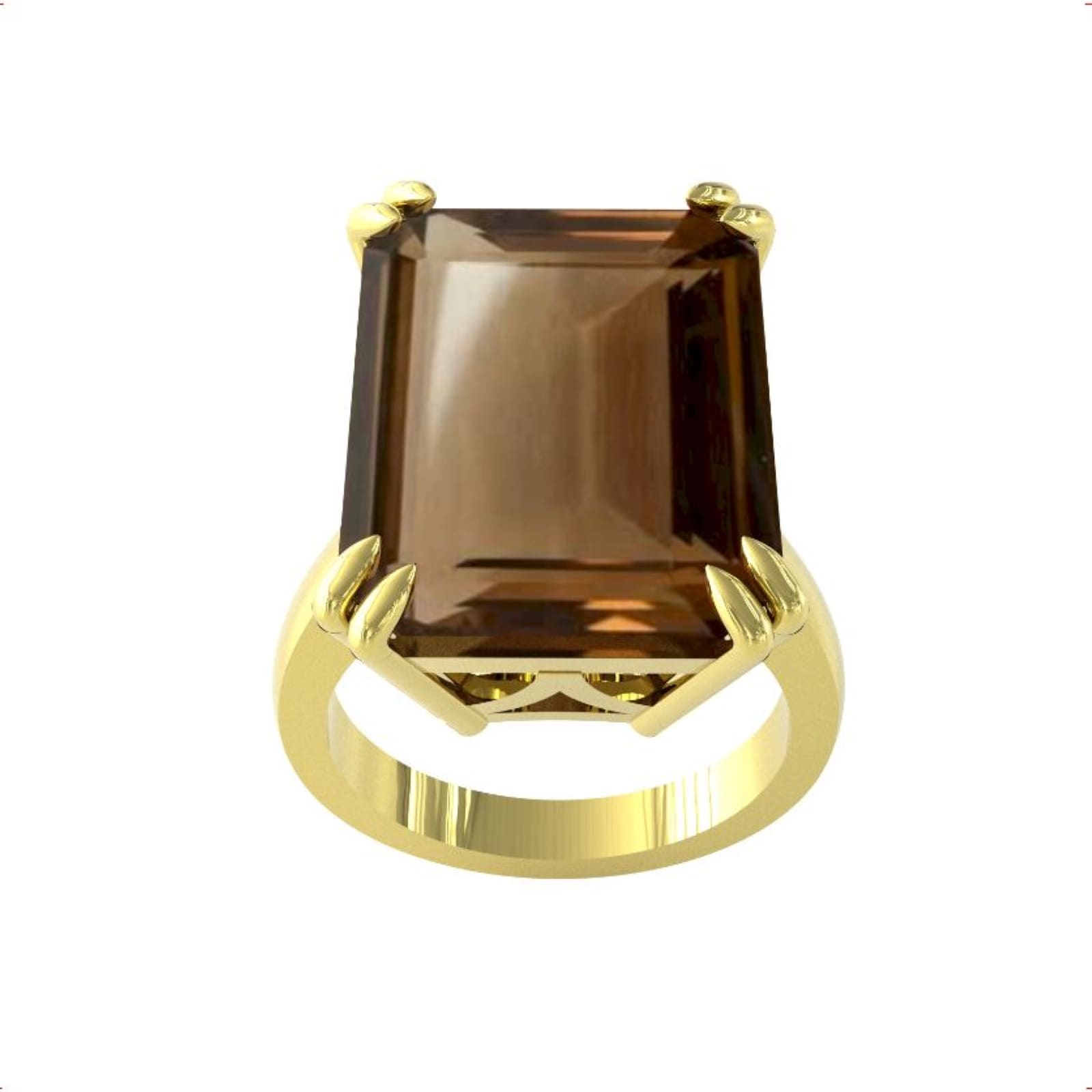 9ct Yellow Gold Emerald Cut Smokey Quartz Ring - Ring Size U