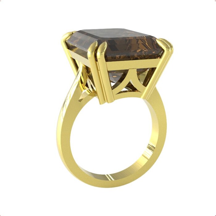 By Request 9ct Yellow Gold Emerald Cut Smokey Quartz Ring