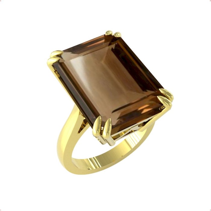 By Request 9ct Yellow Gold Emerald Cut Smokey Quartz Ring