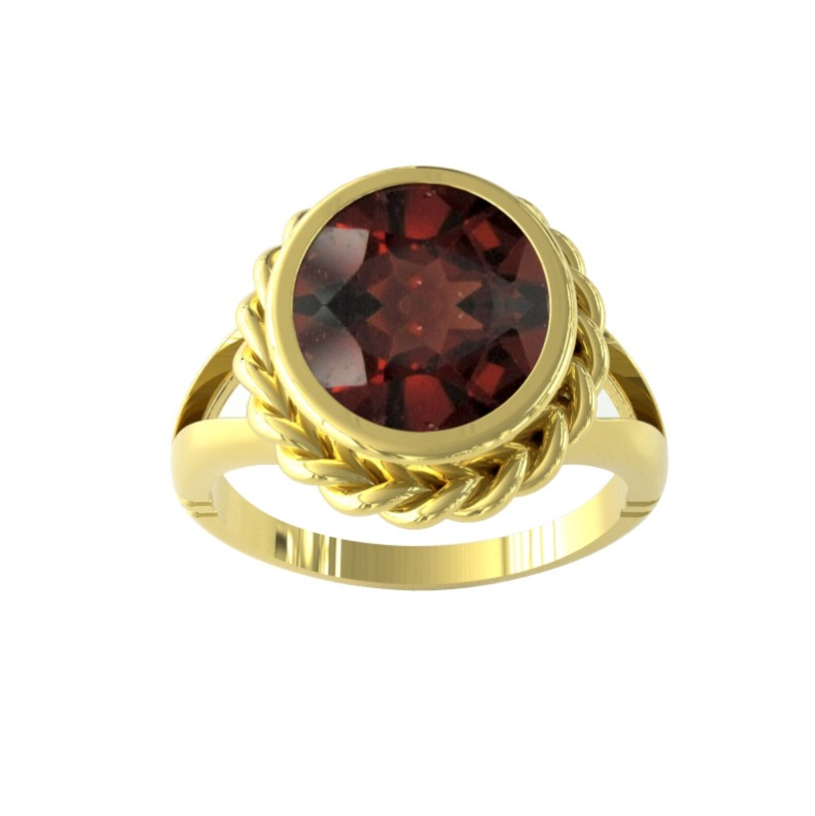 By Request 9ct Yellow Gold Garnet Rope Edge Ring