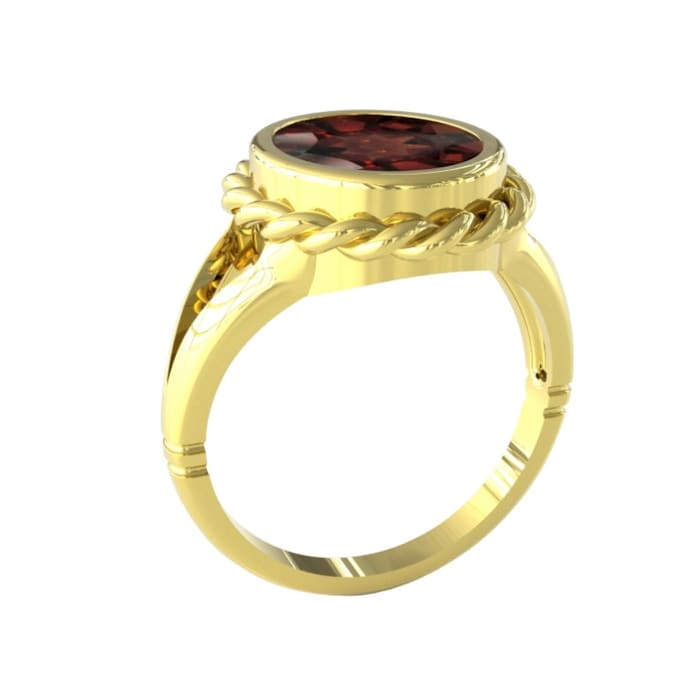 By Request 9ct Yellow Gold Garnet Rope Edge Ring - Ring Size T.5