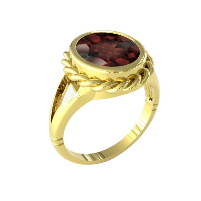 By Request 9ct Yellow Gold Garnet Rope Edge Ring - Ring Size T.5