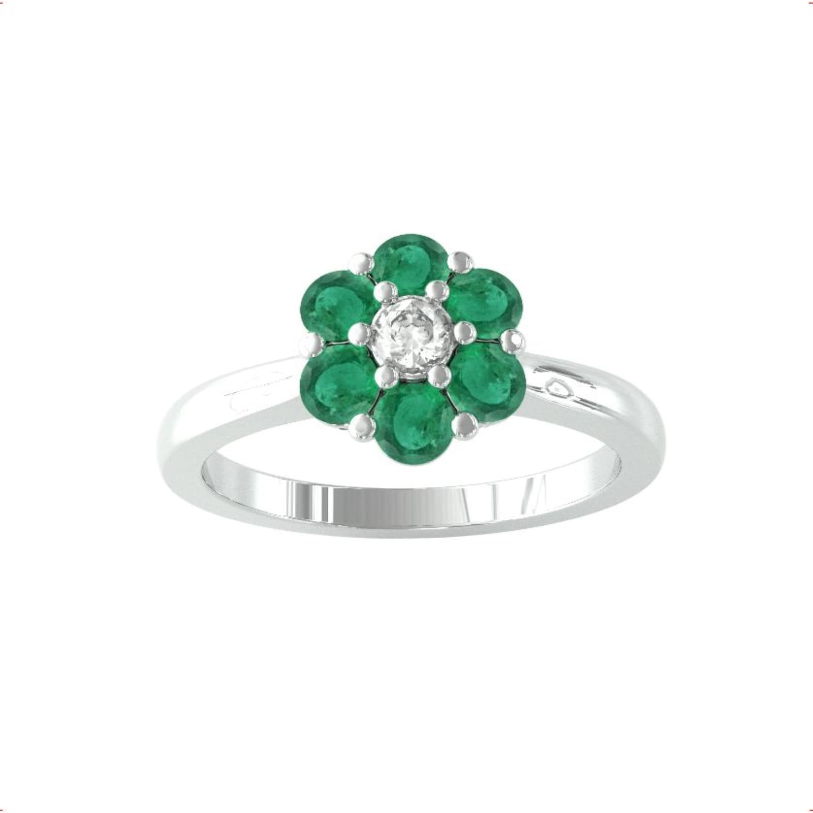 9ct White Gold Emerald & Diamond Cluster Ring - Ring Size J.5