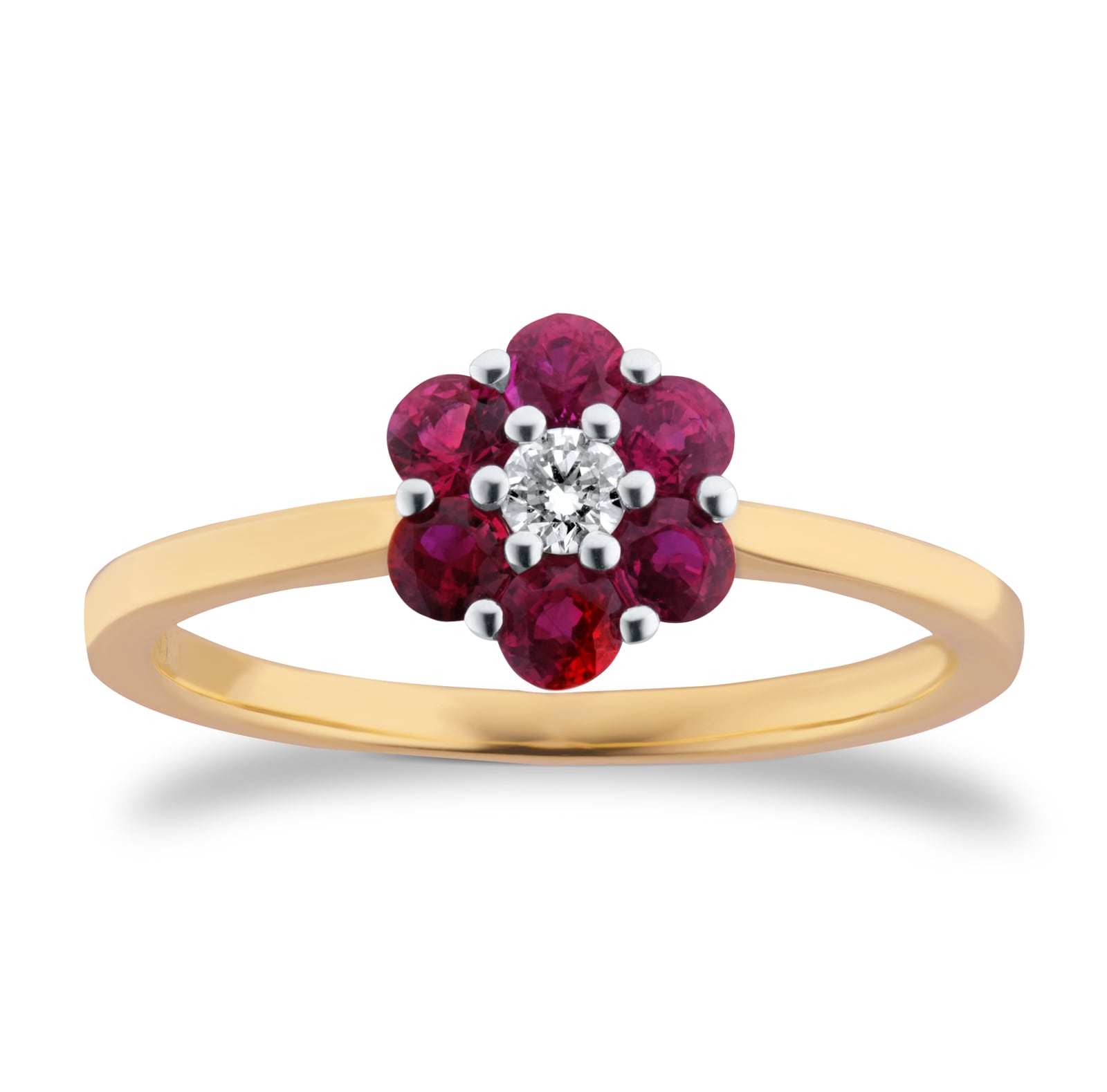 By Request 9ct Yellow Gold Ruby & Diamond Cluster Ring - Ring Size N By Request 9ct Yellow Gold Ruby & Diamond Cluster Ring - Ring Size N