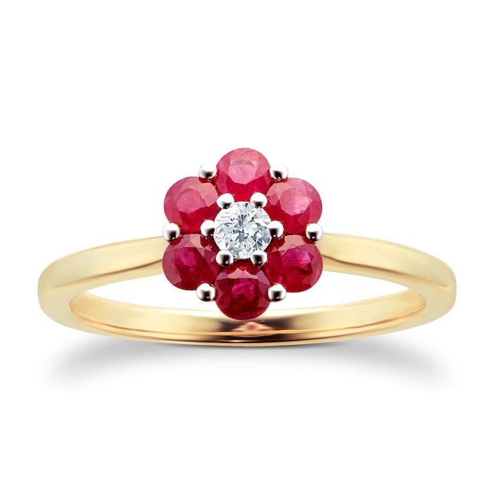 By Request 9ct Yellow Gold Ruby & Diamond Cluster Ring