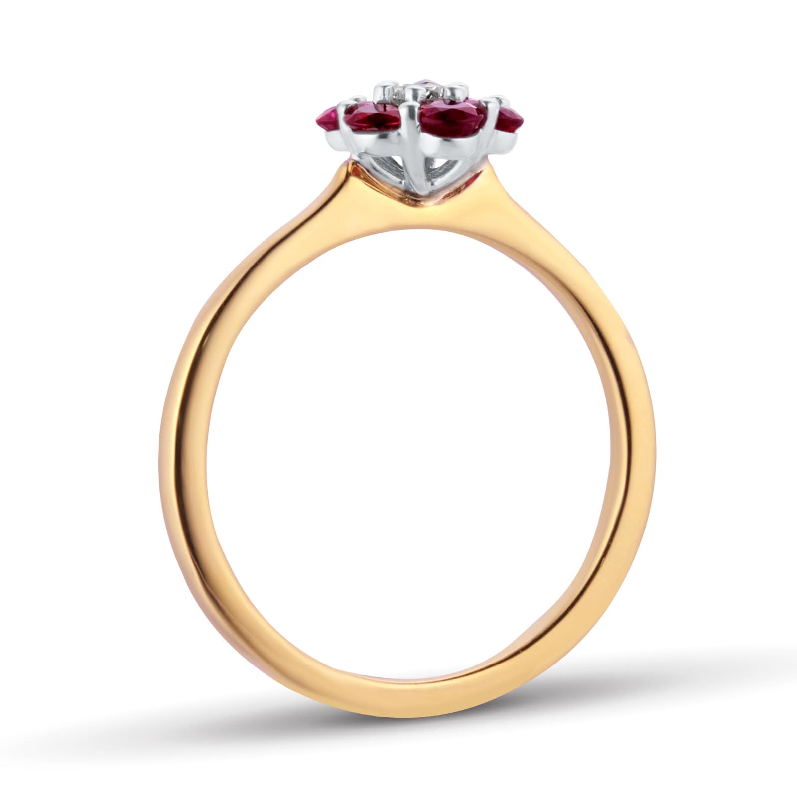 By Request 9ct Yellow Gold Ruby & Diamond Cluster Ring - Ring Size N By Request 9ct Yellow Gold Ruby & Diamond Cluster Ring - Ring Size N