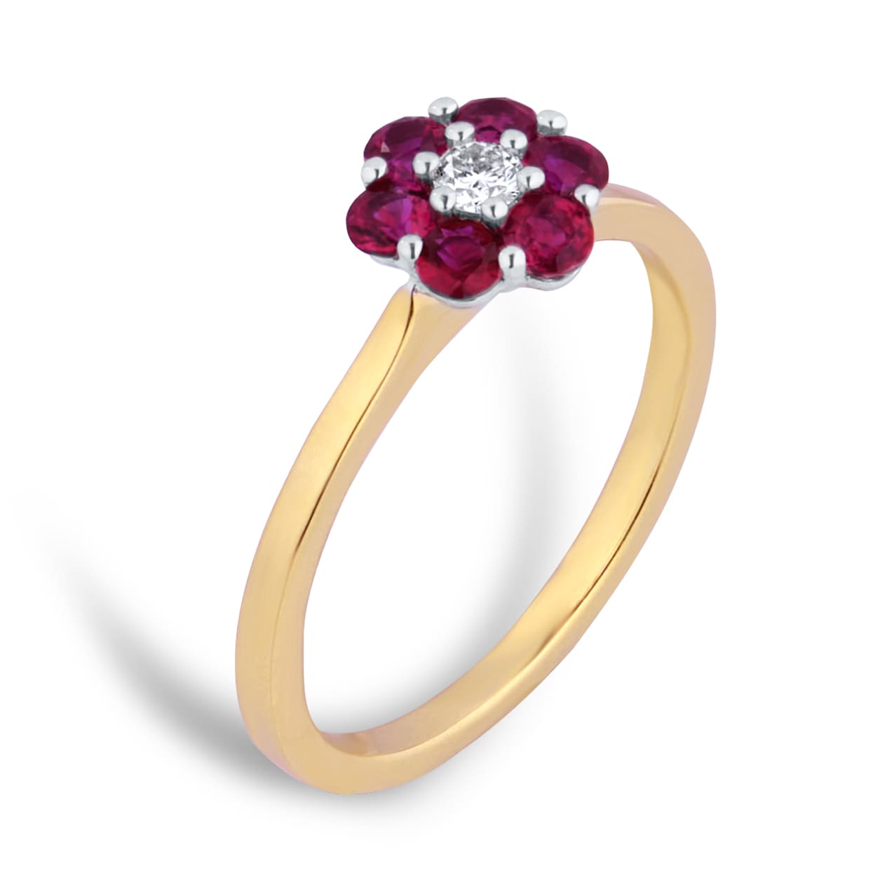 By Request 9ct Yellow Gold Ruby & Diamond Cluster Ring - Ring Size N By Request 9ct Yellow Gold Ruby & Diamond Cluster Ring - Ring Size N