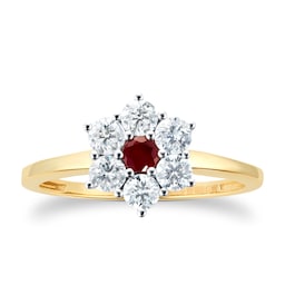 37893038 - 9ct Yellow Gold Ruby 
Diamond Cluster Ring
