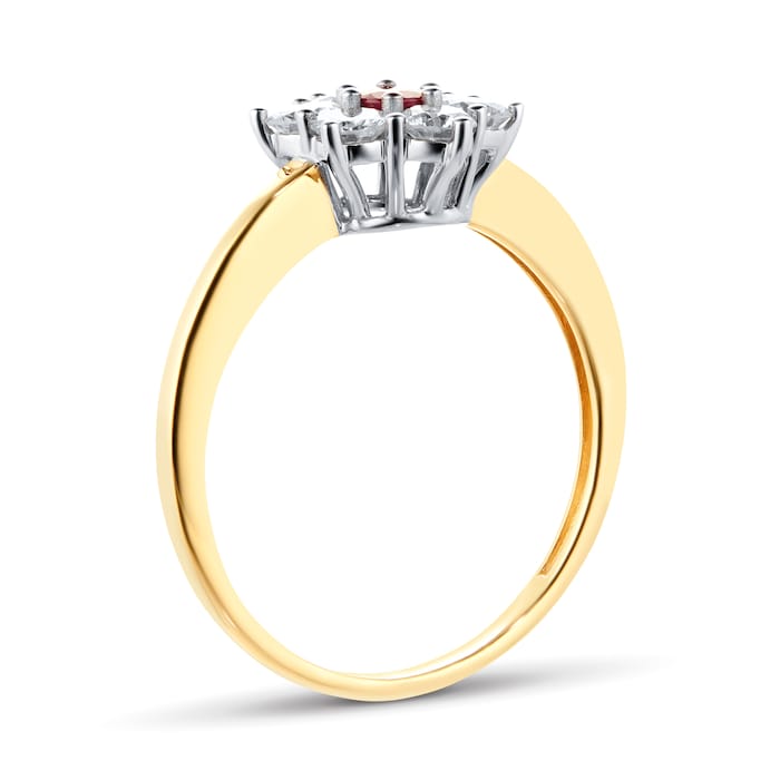 By Request 9ct Yellow Gold Ruby & Diamond Cluster Ring - Ring Size U