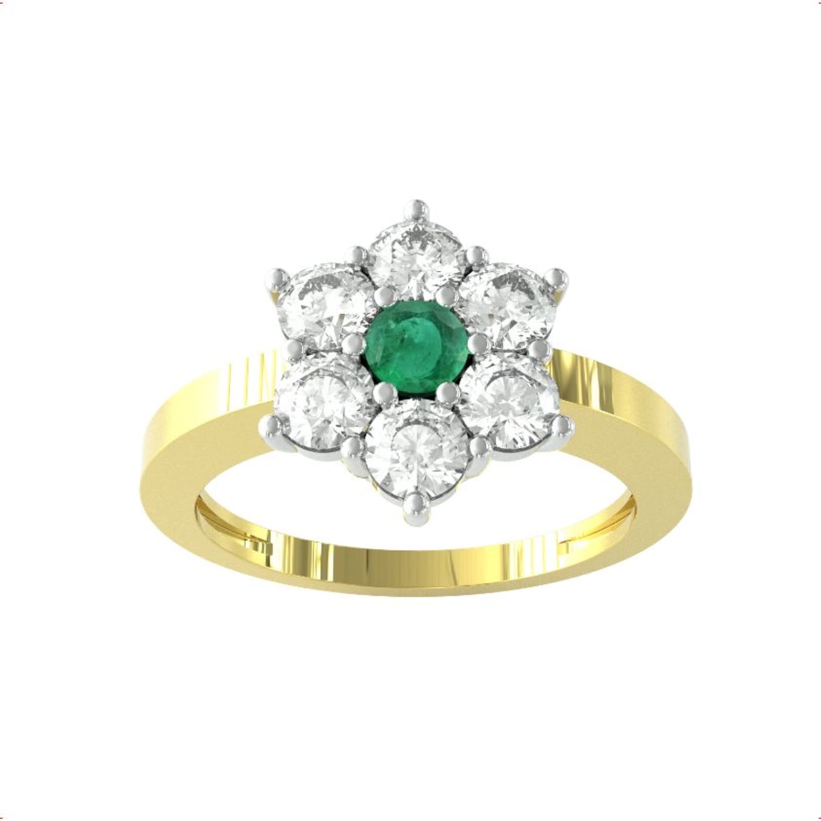 9ct Yellow Gold Emerald & Diamond Cluster Ring - Ring Size M